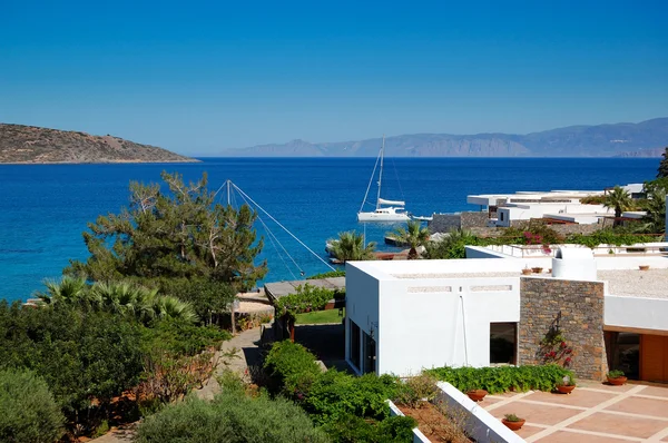 O terraço do hotel de luxo grego, Creta, Grécia — Fotografia de Stock