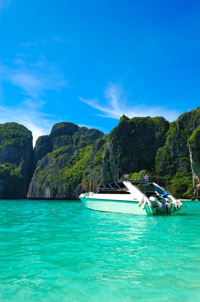 Motorboot Turquoise Water Van Maya Bay Lagune Phi Phi Island — Stockfoto