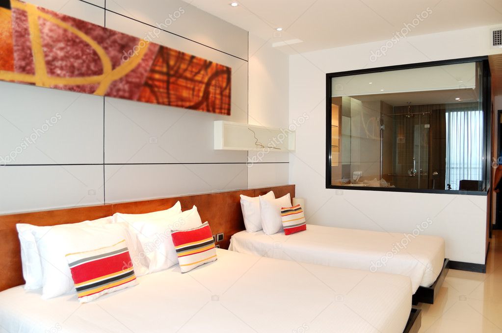 Interior with bathroom window at the modern luxury hotel, Pattay