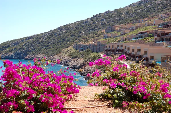 Hermosa Vista Sobre Villas Hotel Lujo Creta Grecia Foco Está —  Fotos de Stock