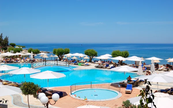 Swimming pool and beach of the luxury hotel, Crete, Greece