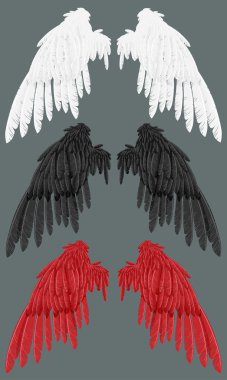 Wings white, black, red A clipart