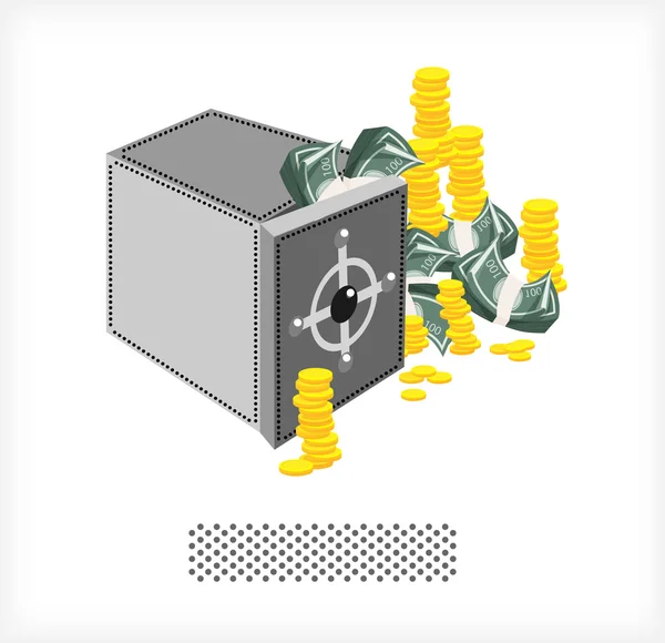 Safe with money and coins A — Stock Vector