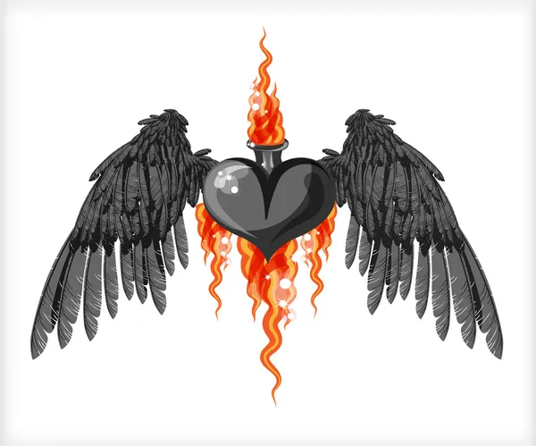 Herz und schwarze Flügel — Stockvektor
