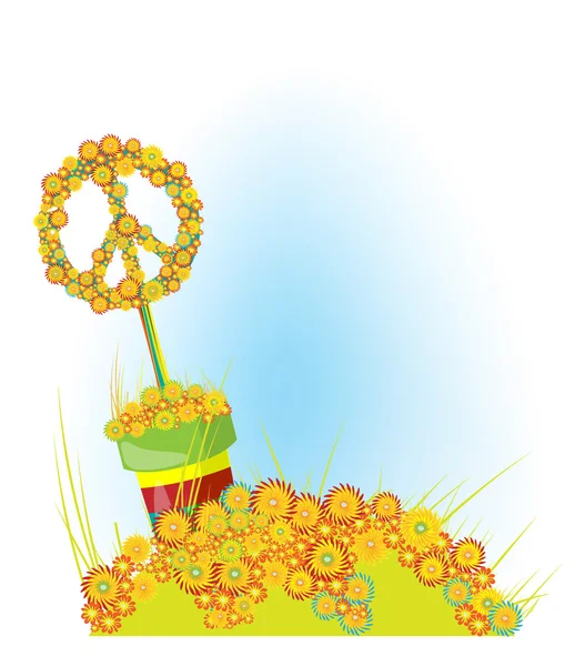 Znak pokoju. Polanie i kwiaty — Wektor stockowy