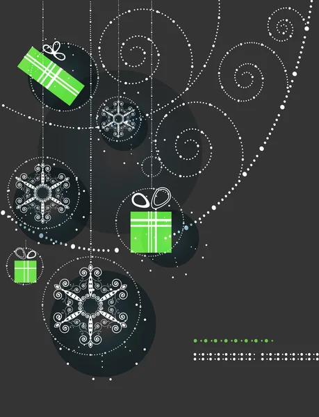 Hópelyhek, karácsonyi díszek és ajándékok — Stock Vector