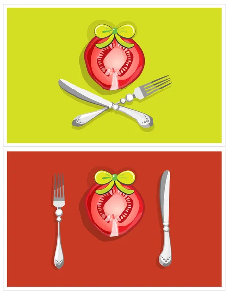 Yenilebilir natürmort. yay ile domates — Stok Vektör