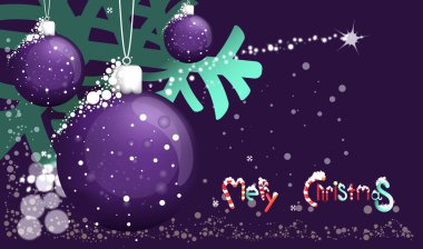 Purple Christmas decorations balloons and a branch of pine. Christmas card clipart