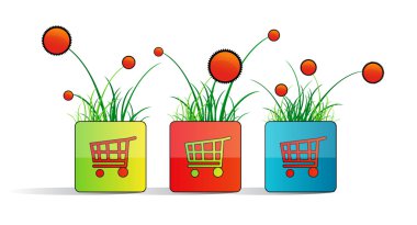 Will square with shopping carts, grass and flowers clipart