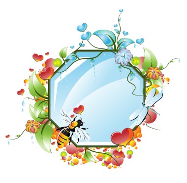 Frame from the hearts of plants, insects fly voerug clipart