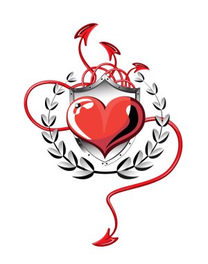 Heart icon on the shield against the devil's tail clipart