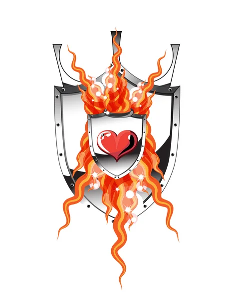 Καρδιά φλόγα shield — Διανυσματικό Αρχείο