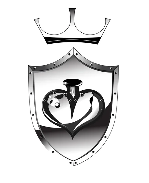 Corazón de un escudo de metal — Vector de stock
