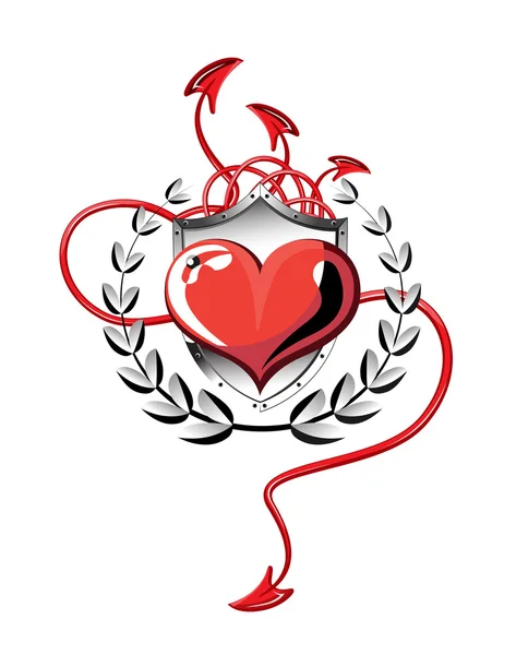 Εικονίδιο Καρδιά Στην Ασπίδα Κατά Του Διαβόλου Ουρά — Διανυσματικό Αρχείο