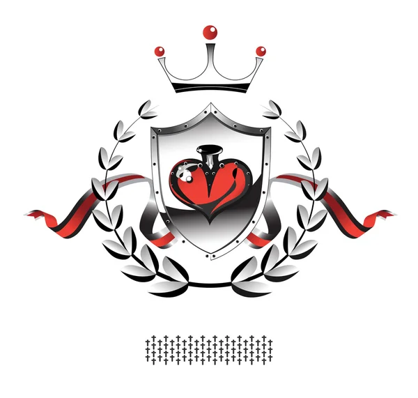 紋章の形でリボンと Koronay 金属の心 — ストックベクタ