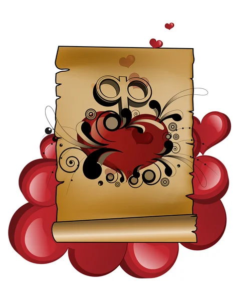 Icon Valentine Day Heart Old Scroll — Stok Vektör