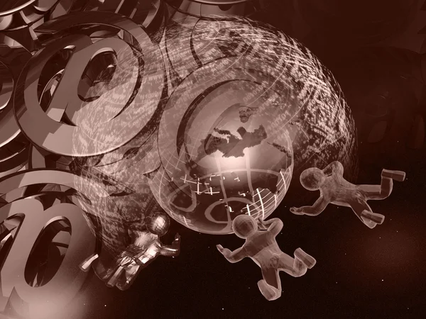 ネットワーク マンし 星の背景にグローブ — ストック写真