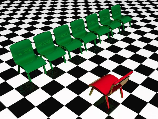 Kursi hijau dan kursi merah — Stok Foto