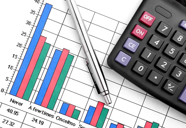 Financial Graphic Pen Calculator — Stock Photo, Image