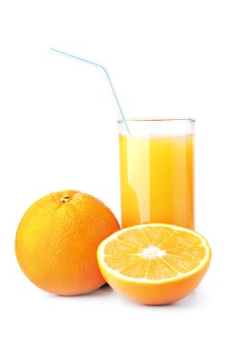 Ripe oranges and freshess juice on white clipart