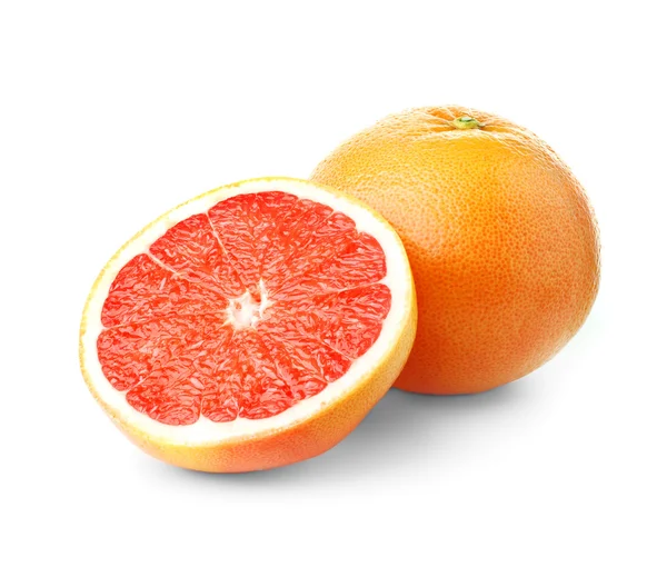Drei Saftige Grapefruits Und Auf Weißem Hintergrund — Stockfoto