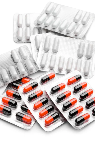 Haufen Pillen Auf Weißem Hintergrund — Stockfoto