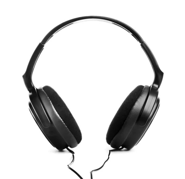 Μαύρα Ακουστικά Λευκό Φόντο — Φωτογραφία Αρχείου