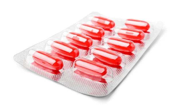 Pilules Rouges Isolées Sur Fond Blanc — Photo