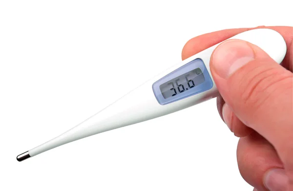 The isolated thermometer in hand — Stock Photo, Image