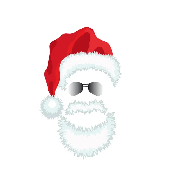 Red Santa Claus Hat, beard and glasses. — Stock Vector