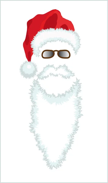 Chapéu vermelho de Papai Noel, barba e óculos . —  Vetores de Stock