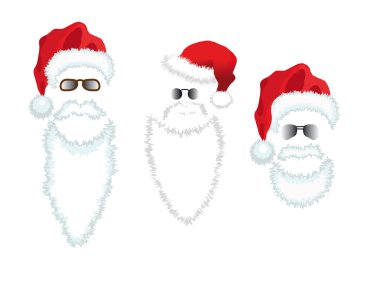 Kırmızı Noel Baba şapkası, sakal ve gözlük.
