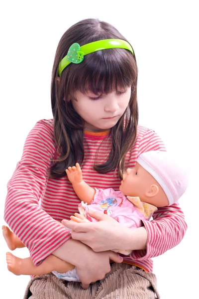 Портрет Маленькой Девочки Своей Дорогой Куклой — стоковое фото