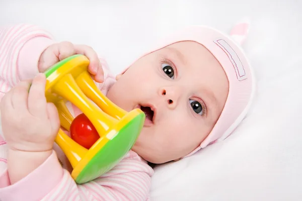 Closeup face of a beautiful newborn girl — Stock Photo, Image