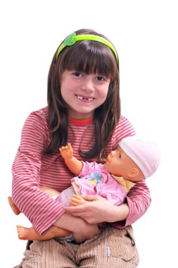 Smiling girl with doll clipart