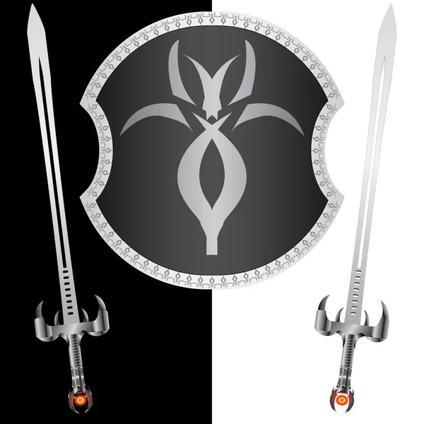 Fantasie schild en zwaarden. tweede variant. — Stockvector