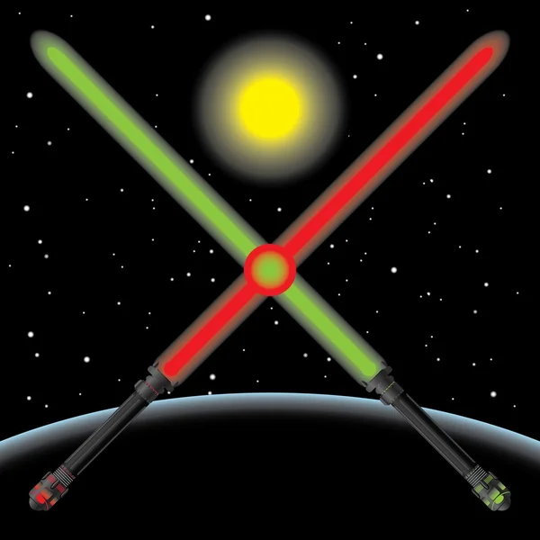 Lightsabres in space — Stock Vector