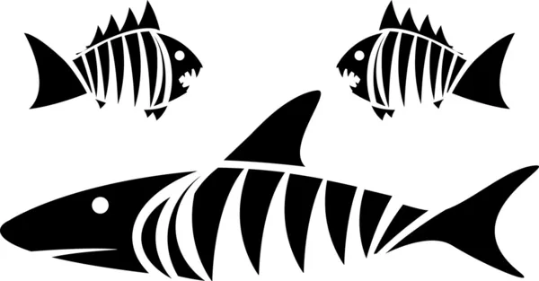 Tubarão tigre e piranhas — Vetor de Stock