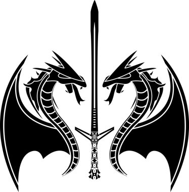 Flying dragons and sword clipart