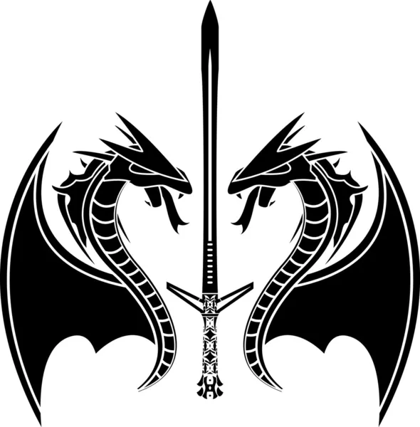 Dragones voladores y espada — Vector de stock