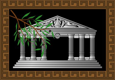 Fantasy hellenic temple and olive branch clipart