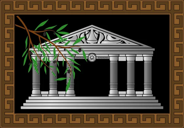 Temple hellénique fantastique et branche d'olivier — Image vectorielle