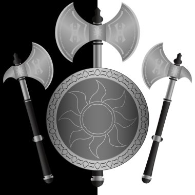 Fantasy shields and axes clipart