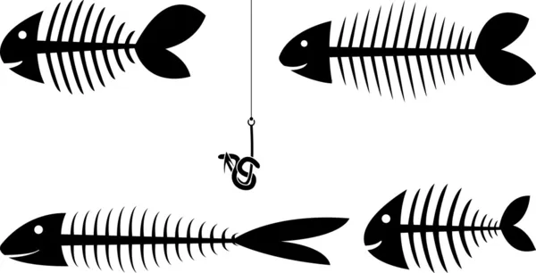 Uppsättning Fisk Sceletons Vektor Illustration — Stock vektor