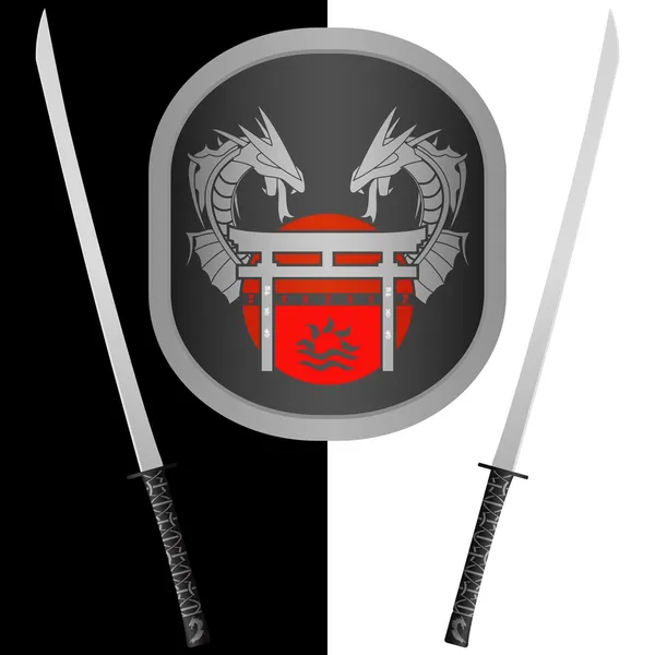 Fantasy Shield Swords Seventh Variant Vector Illustration — Stock Vector