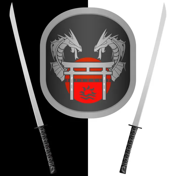 stock vector Fantasy shield and swords. seventh variant. vector illustration