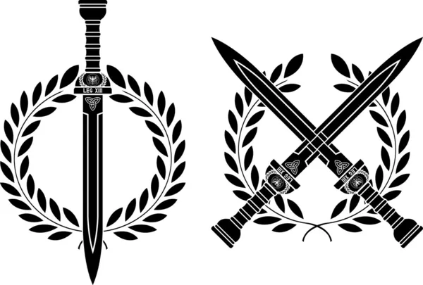 Römische Schwerter und Kranz — Stockvektor