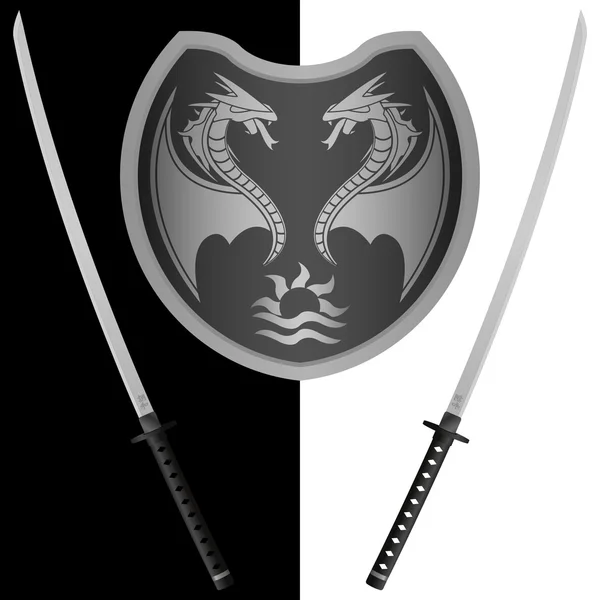 Escudo Fantasia Espadas Oitava Variante Ilustrador Vetorial — Vetor de Stock