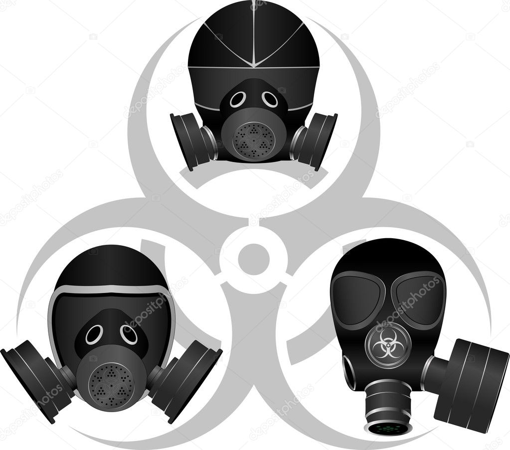 Gas masks and biohazard sign. vector illustration