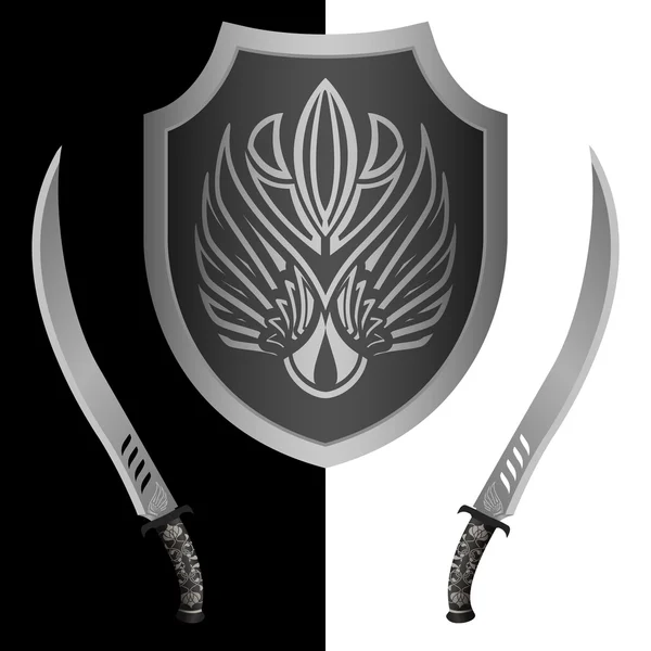 Escudo de fantasía y espadas — Vector de stock